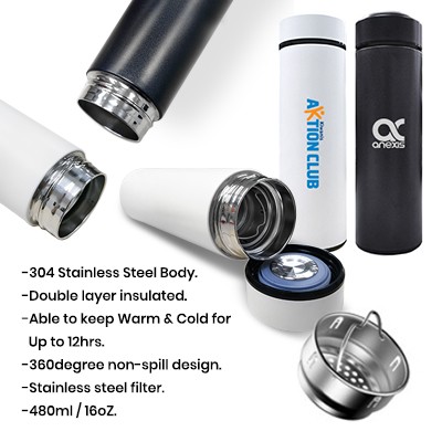 Premium Matt Stainless Steel Vacuum Thermos Flask - 480ml