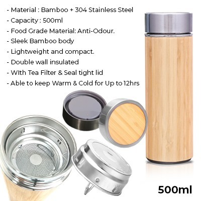 Bamboo Premium Stainless Steel Thermos - 500ml