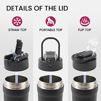 TIGO Stainless Steel Bottle with Straw Carry Handle - 680ml