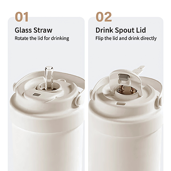 GOLD Dual Lid 316 S.Steel Bottle with Straw Handle – 500ml
