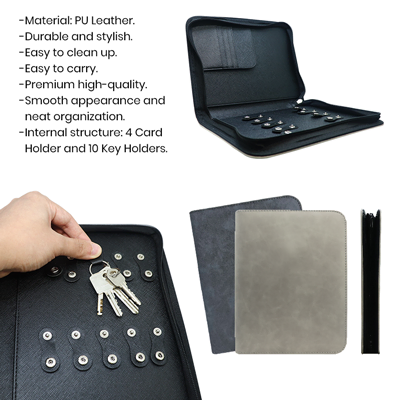Zippered 10 Key Leather Organizer with Cards Holder