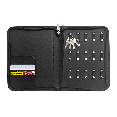 Zippered 15 Key Leather Organizer with Cards Holder