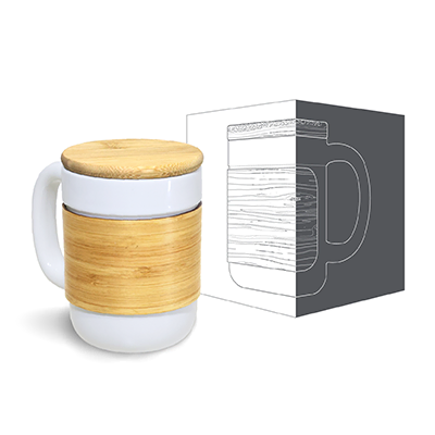 STONEWARE Ceramic Mug with Bamboo Sleeve Lid - 430ml
