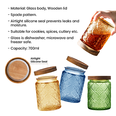 COLOUR Wooden Lid Glass Canister - 700ml