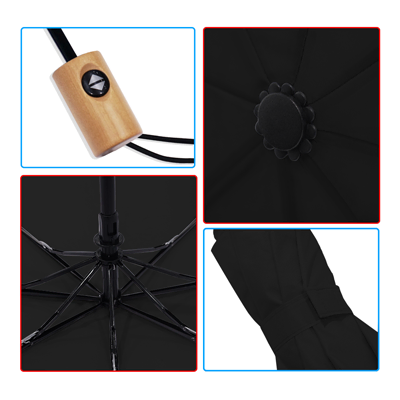 21'' Auto Open-Close 3 Fold Umbrella with Wooden Handle