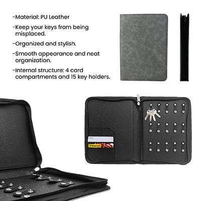 Zippered 15 Key Leather Organizer with Cards Holder