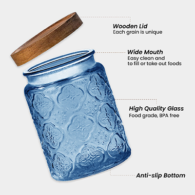 COLOUR Wooden Lid Glass Canister - 700ml