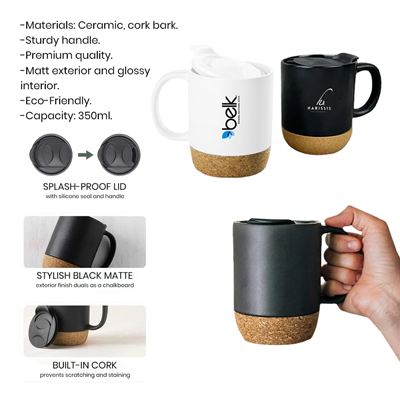 CORK 2 Tone Ceramic Mug with Cover – 400ml