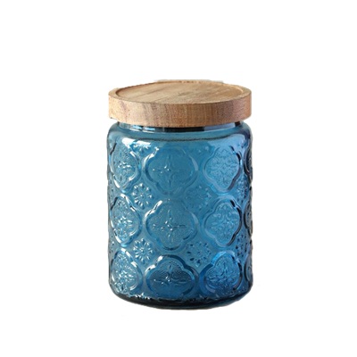COLOUR Wooden Lid Glass Canister - 700ml