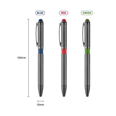 Color Tone Push Action Metal Ball Pen with Stylus