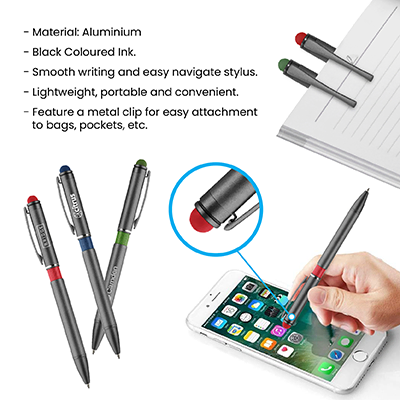 Color Tone Push Action Metal Ball Pen with Stylus