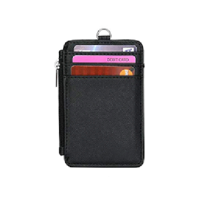 PU ID Holder with Open Zippered Wallet