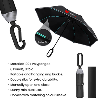 21" DUO Double Ribs 8 Panel Coated Foldable Umbrella
