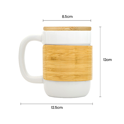 STONEWARE Ceramic Mug with Bamboo Sleeve Lid - 430ml