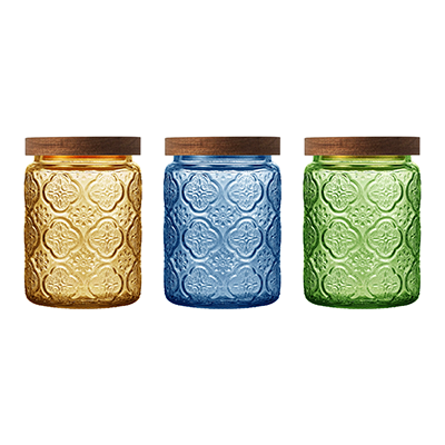COLOUR Wooden Lid Glass Canister - 700ml