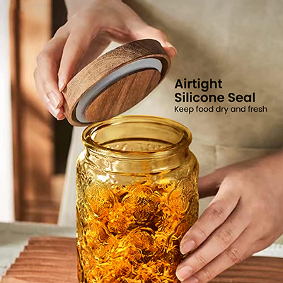 COLOUR Wooden Lid Glass Canister - 700ml
